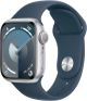 Apple Watch Series 9 GPS 41mm Silver Aluminum Case Storm Blue Sport Band Band Size: Small/Medium [MR903LL/A]